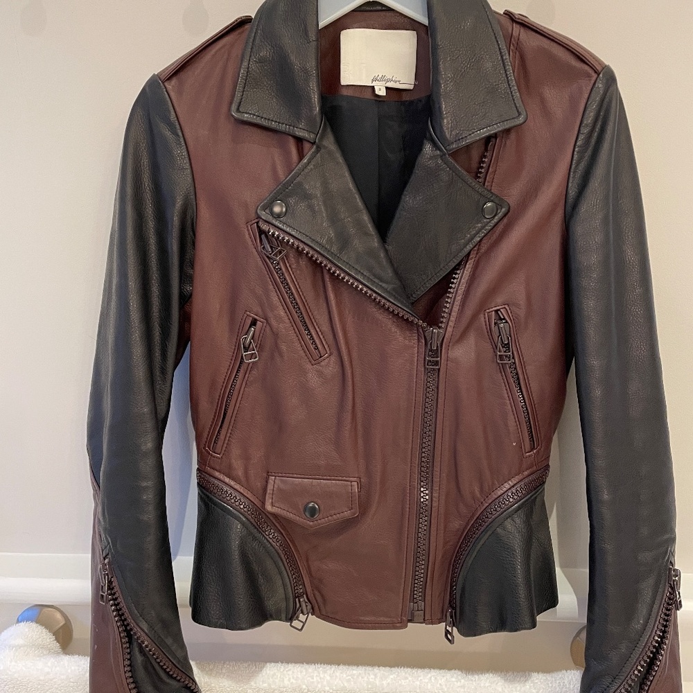 3.1 Philip Lim 2-toned leather moto jacket size 2